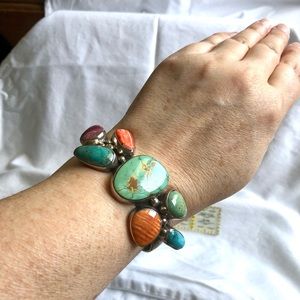 Sterling silver cuff with turquoise and coral